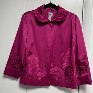 CHICO’S Fuchsia Floral Embroidered cape size 1